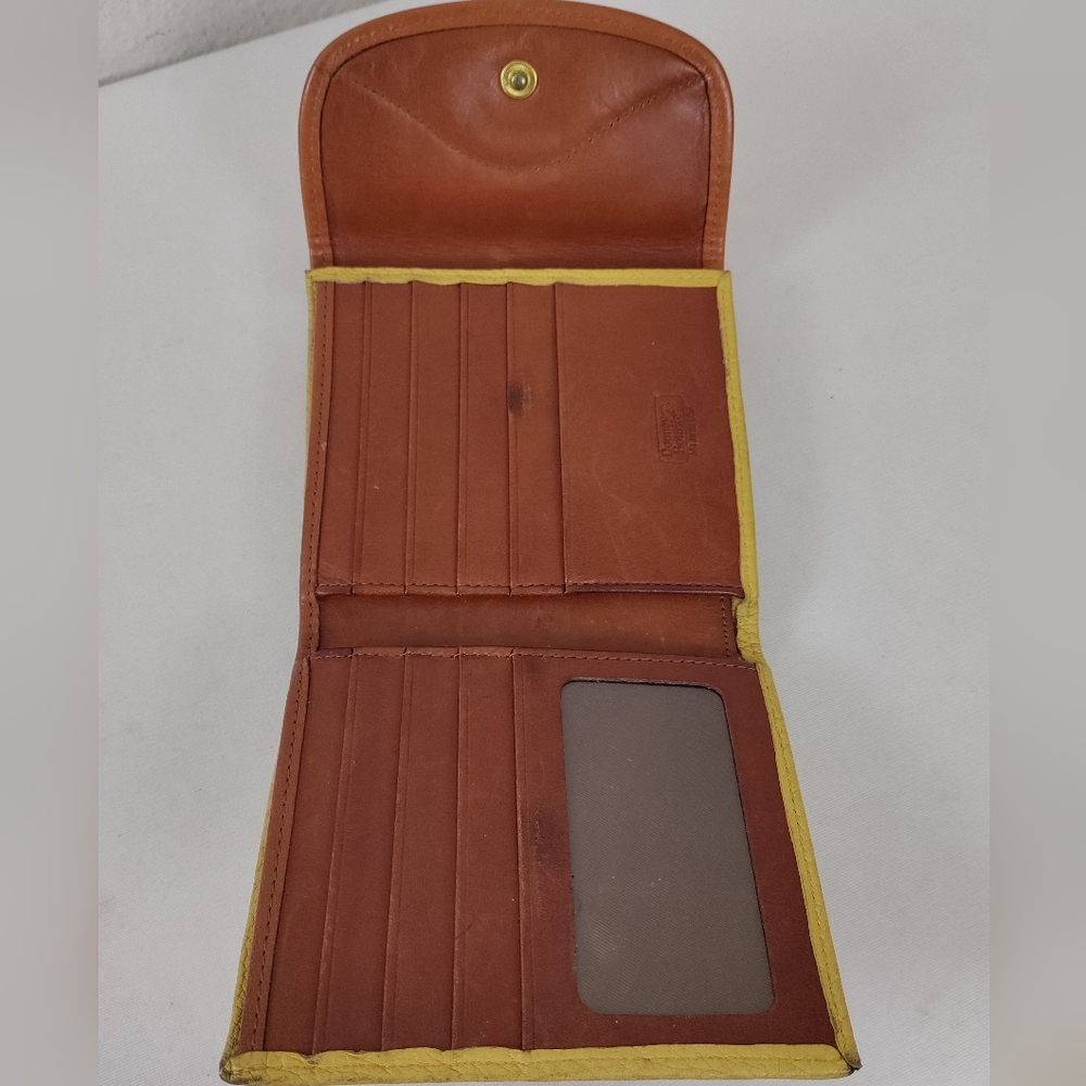 Dooney & Bourke Vintage AWL Mustard & British Tan Trifold Wallet - Picture 9 of 15